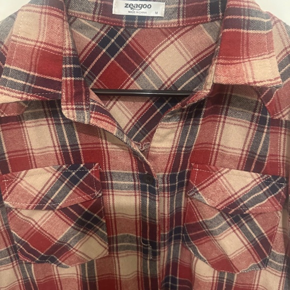 Ladies Plaid Flannel Button Down, Size Medium - Picture 2 of 4
